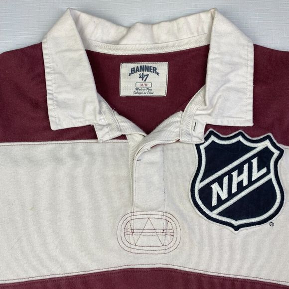 VINTAGE NHL HOCKEY Rugby POLO SHIRT! Long Sleeve Embroidered Maroon Striped Sz M - Picture 4 of 16